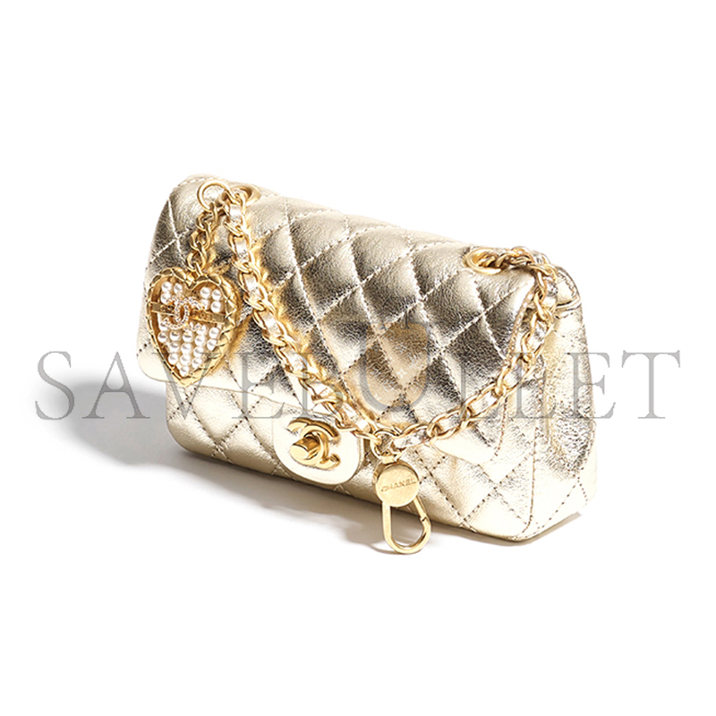 Ch*el classic mini bag with hook metallic calfskin gold metal ap4760 (12.5*8*5cm)